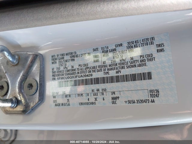Ford ESCAPE SE 2015 1FMCU0GX3FUA39439 Image 9