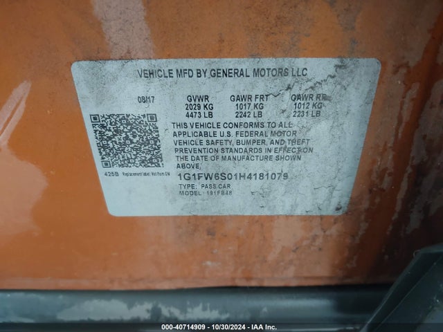 Chevrolet BOLT EV LT 2017 1G1FW6S01H4181079 Image 9