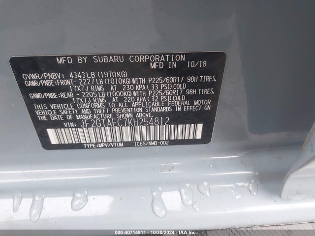 Subaru Crosstrek 2.0i Premium 2019 JF2GTAEC7KH254812 Image 9