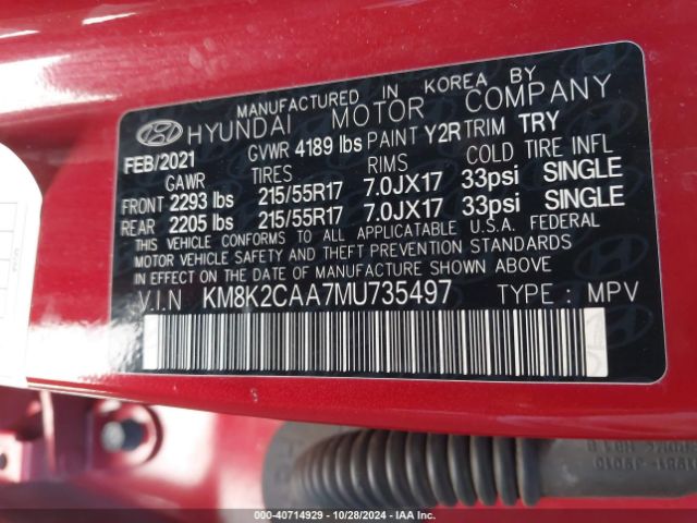 KM8K2CAA7MU735497 Hyundai Kona Sel