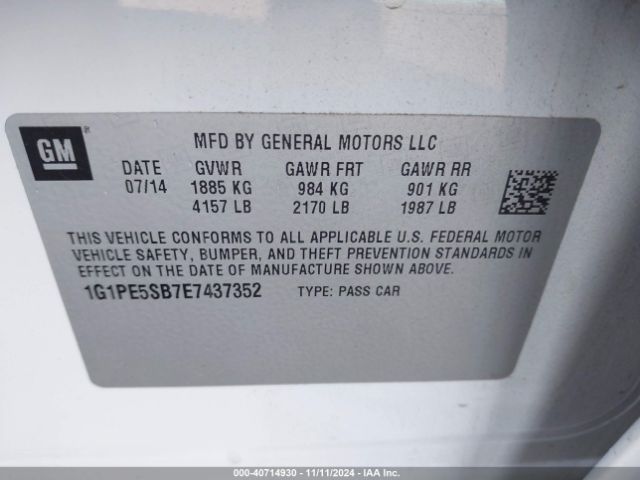 1G1PE5SB7E7437352 Chevrolet Cruze 2lt Auto