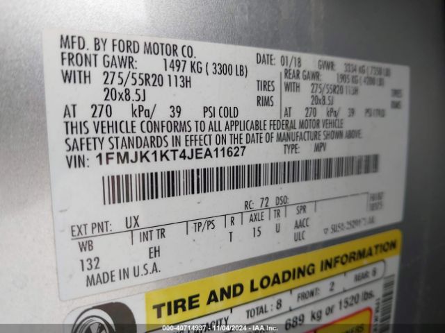 1FMJK1KT4JEA11627 Ford Expedition Max Limited