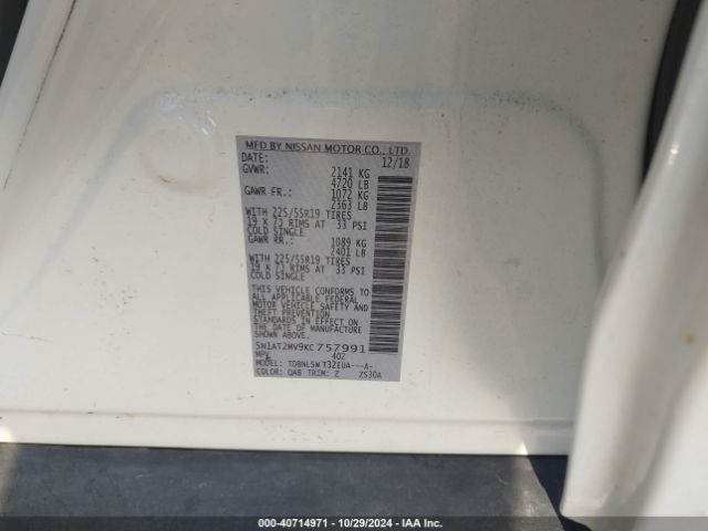 5N1AT2MV9KC757991 Nissan Rogue Sl