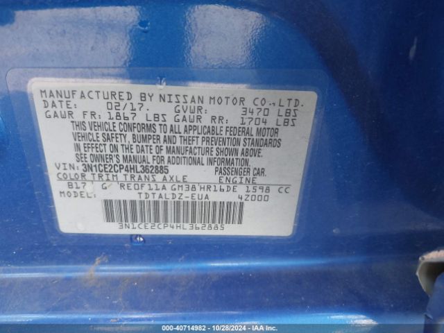 3N1CE2CP4HL362885 Nissan Versa Note Sv