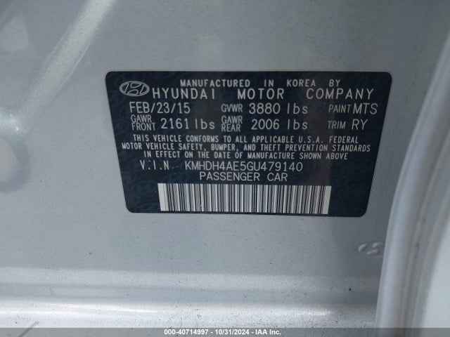 Hyundai Elantra Value Edition 2016 KMHDH4AE5GU479140 Image 9