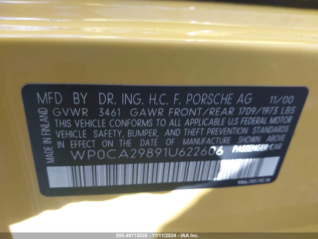 2001 PORSCHE BOXSTER WP0CA29891U622606 Photo 8