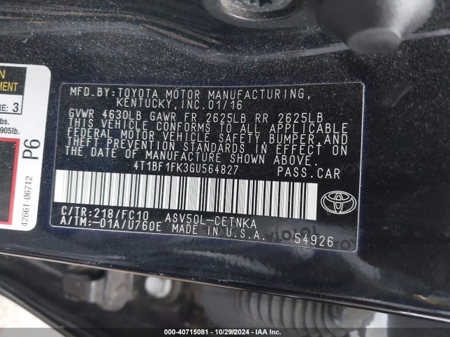 Toyota CAMRY LE 2016 4T1BF1FK3GU564827 Image 9