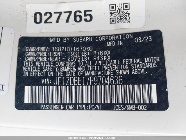 JF1ZDBE17P9704636 Subaru Brz Limited