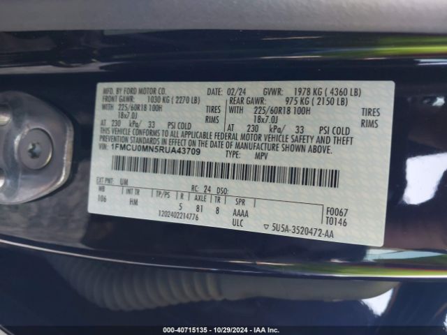 1FMCU0MN5RUA43709 Ford Escape St-line
