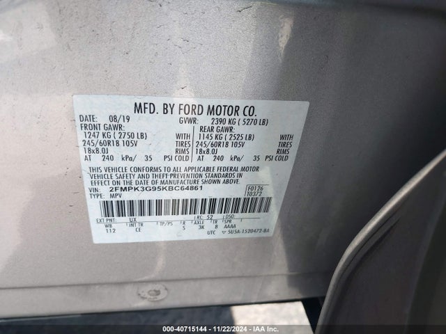 Ford EDGE SE 2019 2FMPK3G95KBC64861 Image 9