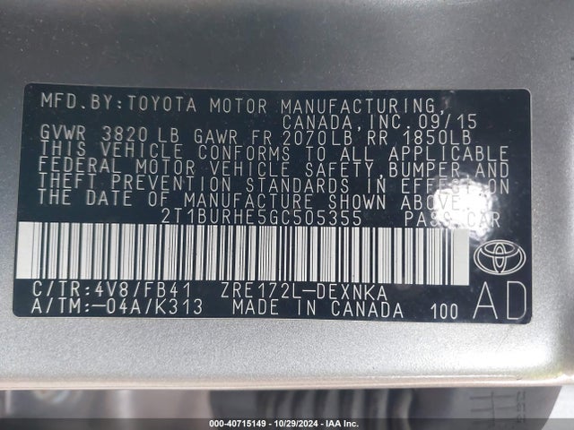 Toyota Corolla Le Plus 2016 2T1BURHE5GC505355 Image 9