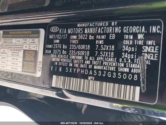 KIA Sorento 3.3l Ex 2018 5XYPHDA53JG350081 Image 9