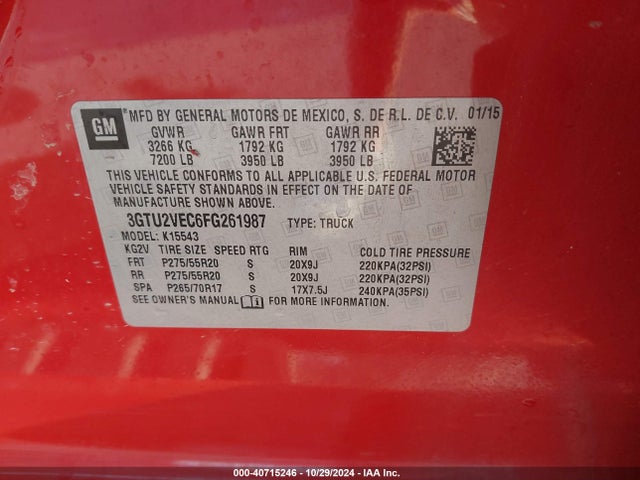 GMC Sierra 1500 Slt 2015 3GTU2VEC6FG261987 Image 9