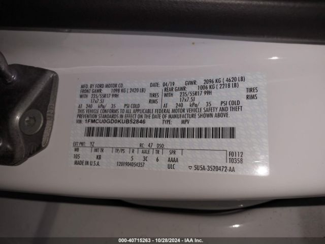 1FMCU0GD0KUB52846 Ford ESCAPE SE
