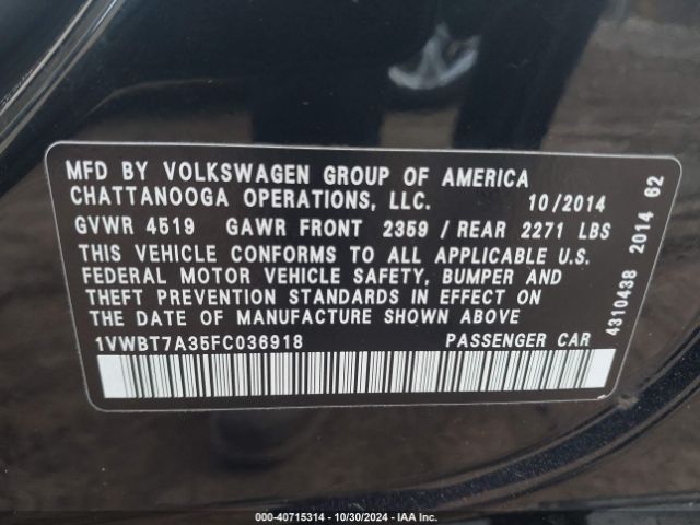 1VWBT7A35FC036918 Volkswagen Passat 1.8t Se