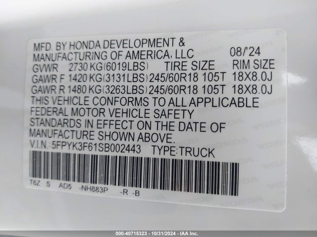 Honda Ridgeline Trailsport 2025 5FPYK3F61SB002443 Image 9
