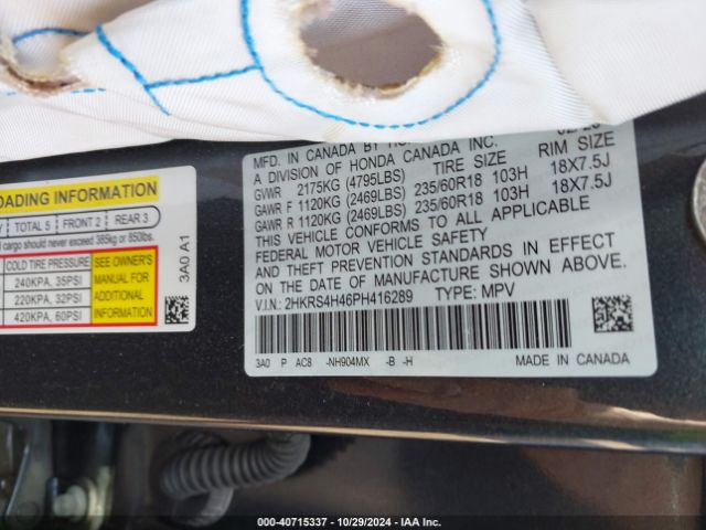 2HKRS4H46PH416289 Honda Cr-v Ex Awd