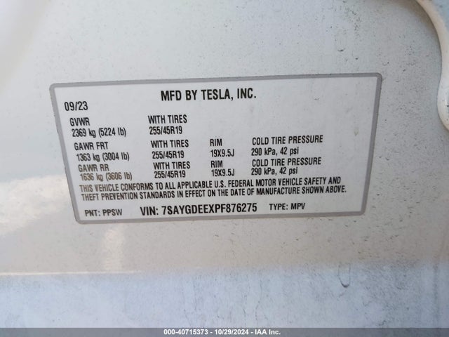 2023 TESLA MODEL Y 7SAYGDEEXPF876275 Photo 8