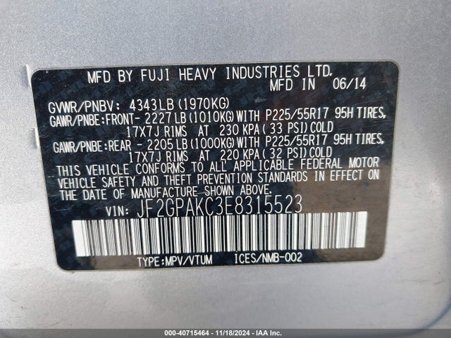 JF2GPAKC3E8315523 Subaru Xv Crosstrek 2.0i Limited