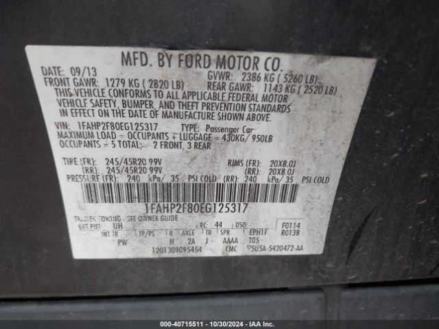 1FAHP2F80EG125317 Ford Taurus Limited