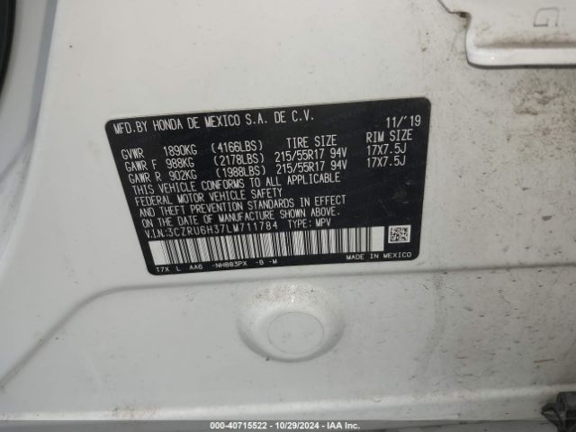 3CZRU6H37LM711784 Honda Hr-v Awd Lx