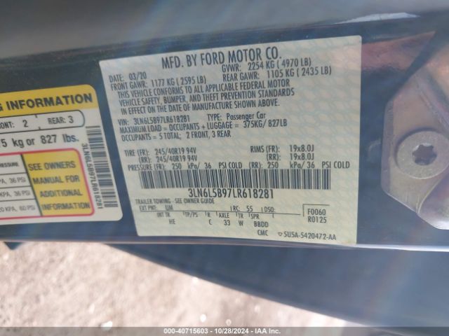 3LN6L5B97LR618281 Lincoln Mkz Standard