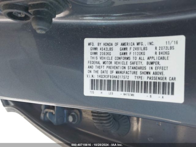 1HGCR3F95HA017572 Honda Accord Touring V6