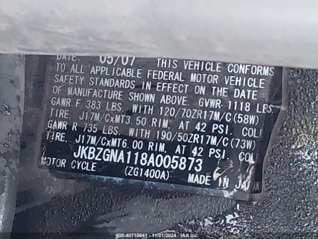 2008 KAWASAKI ZG1400 JKBZGNA118A005873 Photo 9