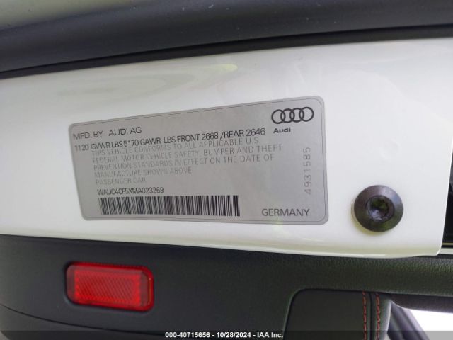 WAUC4CF5XMA023269 Audi S5 Sportback Premium Plus Tfsi Quattro Tiptronic