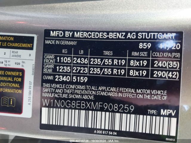 W1N0G8EBXMF908259 Mercedes-Benz Glc 300 4matic Suv