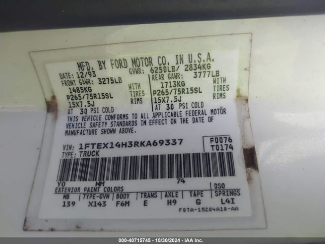 1994 FORD F150 1FTEX14H3RKA69337 Photo 8