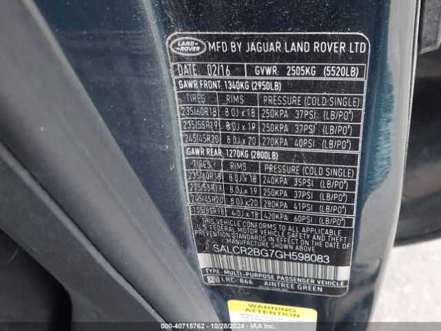 SALCR2BG7GH598083 Land Rover Discovery Sport Hse