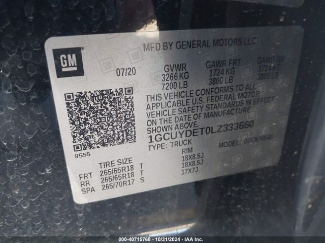 1GCUYDET0LZ333660 Chevrolet Silverado 1500 4wd  Short Bed Lt