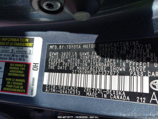 Toyota Corolla 2015 2T1BURHE0FC337672 Image 9