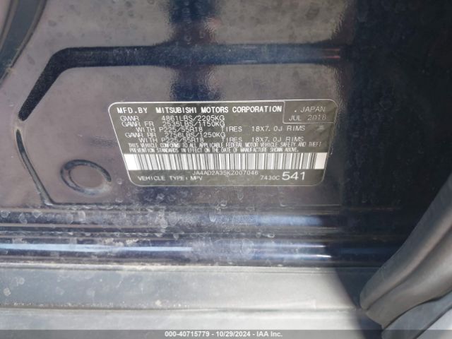 2019 MITSUBISHI OUTLANDER JA4AD2A35KZ007046 Photo 8