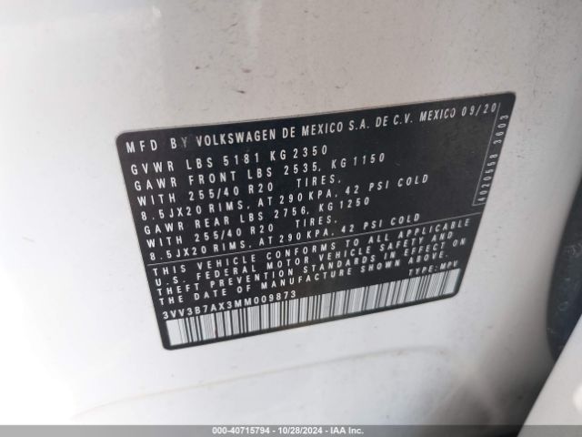 3VV3B7AX3MM009873 Volkswagen Tiguan 2.0t Se/2.0t Se R-line Black/2.0t Sel