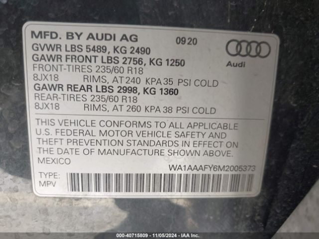 WA1AAAFY6M2005373 Audi Q5 Premium 45 Tfsi Quattro S Tronic