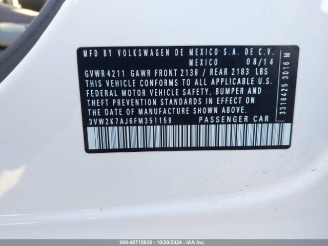 3VW2K7AJ6FM351159 Volkswagen Jetta 2.0l S