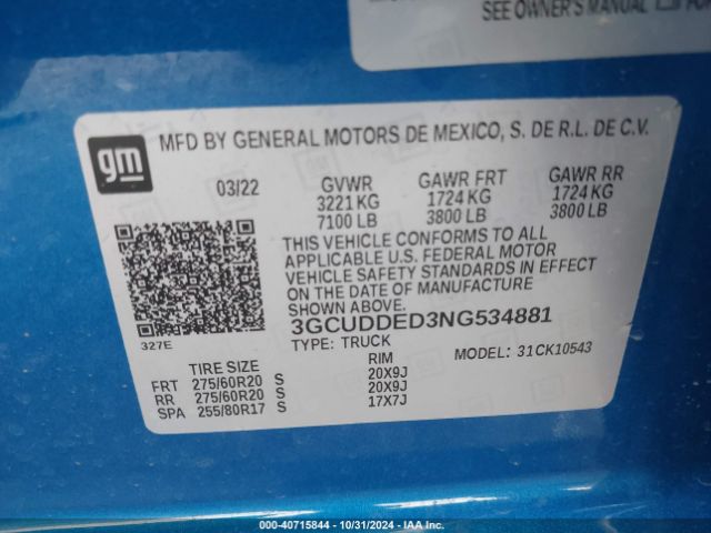 3GCUDDED3NG534881 Chevrolet Silverado 1500 4wd  Standard Bed Lt