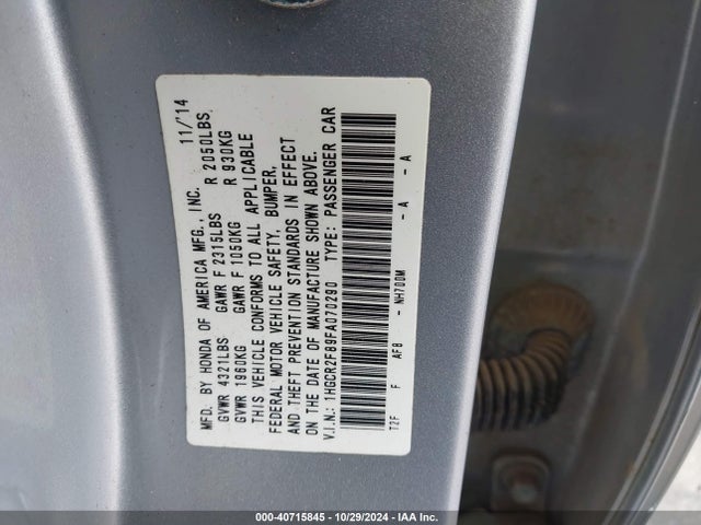 Honda Accord Ex-l 2015 1HGCR2F89FA070290 Image 9