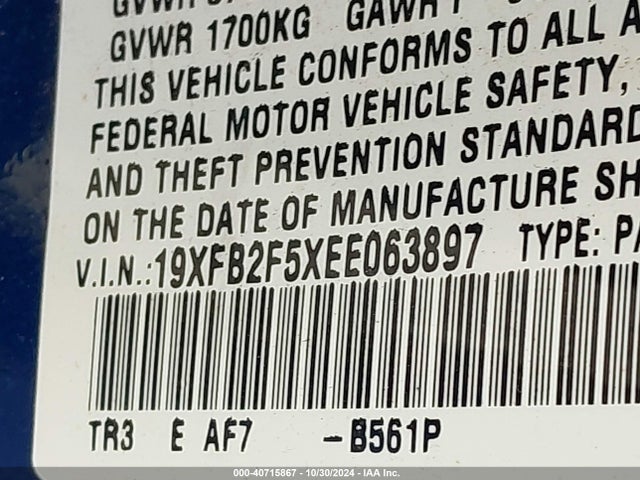 Honda Civic Lx 2014 19XFB2F5XEE063897 Image 9