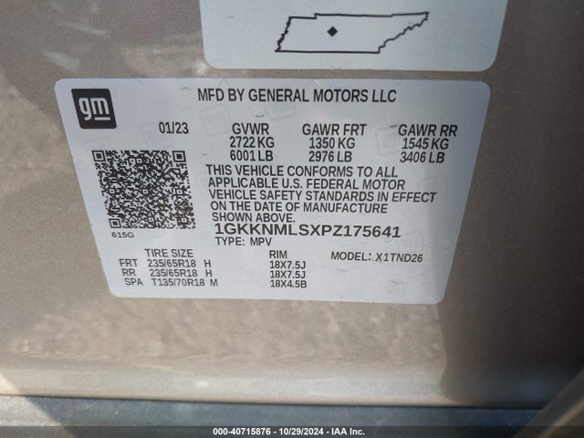 1GKKNMLSXPZ175641 GMC Acadia Fwd Slt