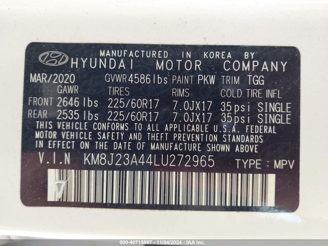 Hyundai TUCSON SE 2020 KM8J23A44LU272965 Image 9