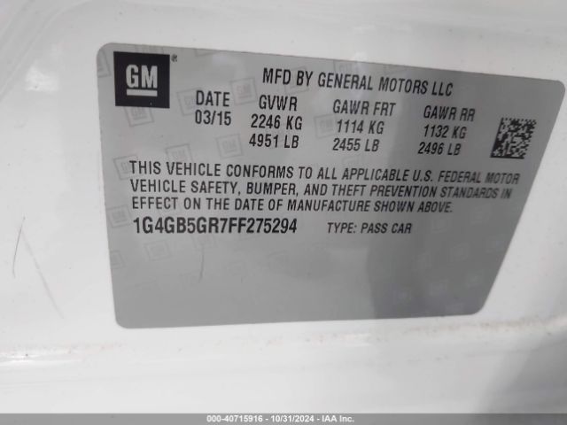 1G4GB5GR7FF275294 Buick Lacrosse Leather