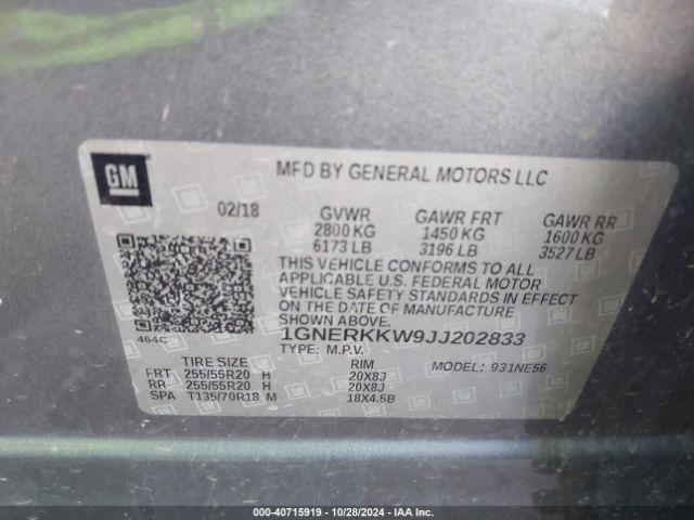 1GNERKKW9JJ202833 Chevrolet Traverse Premier