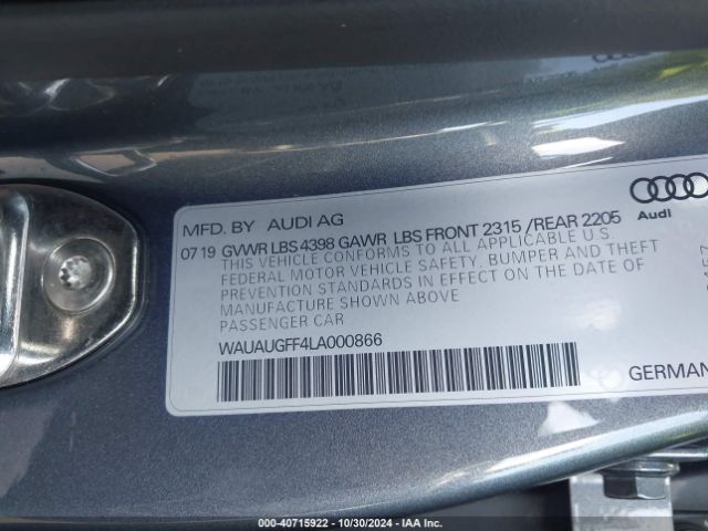 WAUAUGFF4LA000866 Audi A3 Premium 40 Tfsi Front-wheel Drive S Tronic