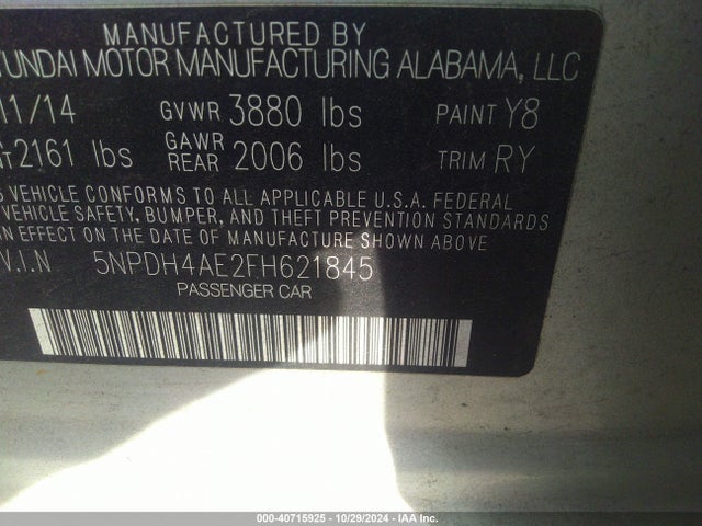 Hyundai ELANTRA SE 2015 5NPDH4AE2FH621845 Image 9