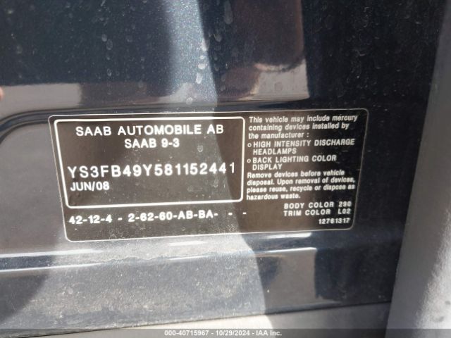 2008 SAAB 9-3 YS3FB49Y581152441 Photo 8