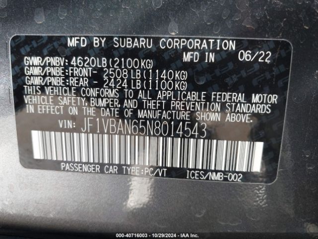 JF1VBAN65N8014543 Subaru Wrx Limited