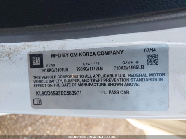 KL8CD6S93EC583971 Chevrolet Spark 1lt Auto